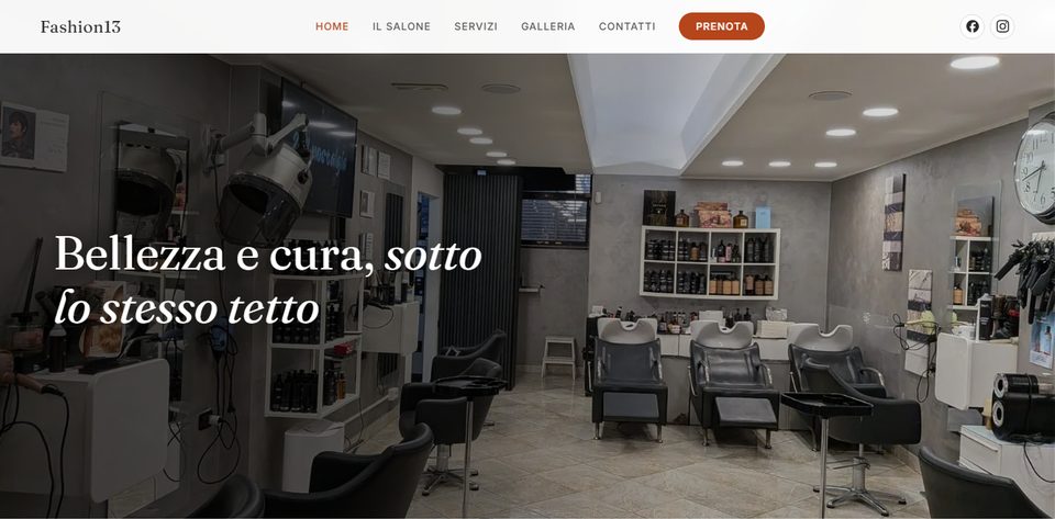 Sito web di Fashion13, parrucchiere barbiere ed estetica a Roma
